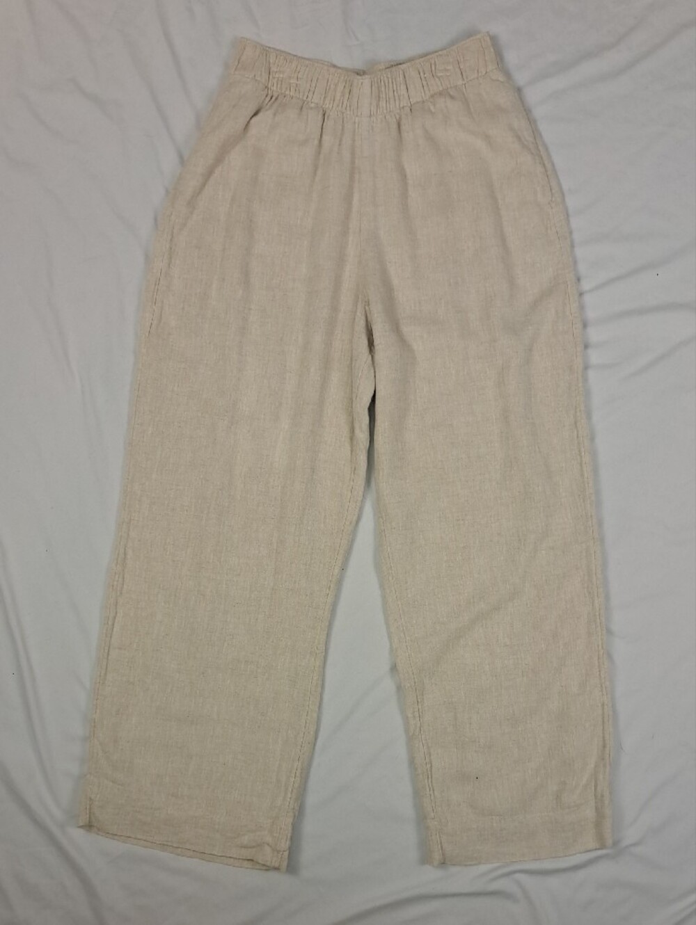 Abercrombie & Fitch Neutral Beige Lined Cropped Wide Leg Linen Blend Pants Sz S